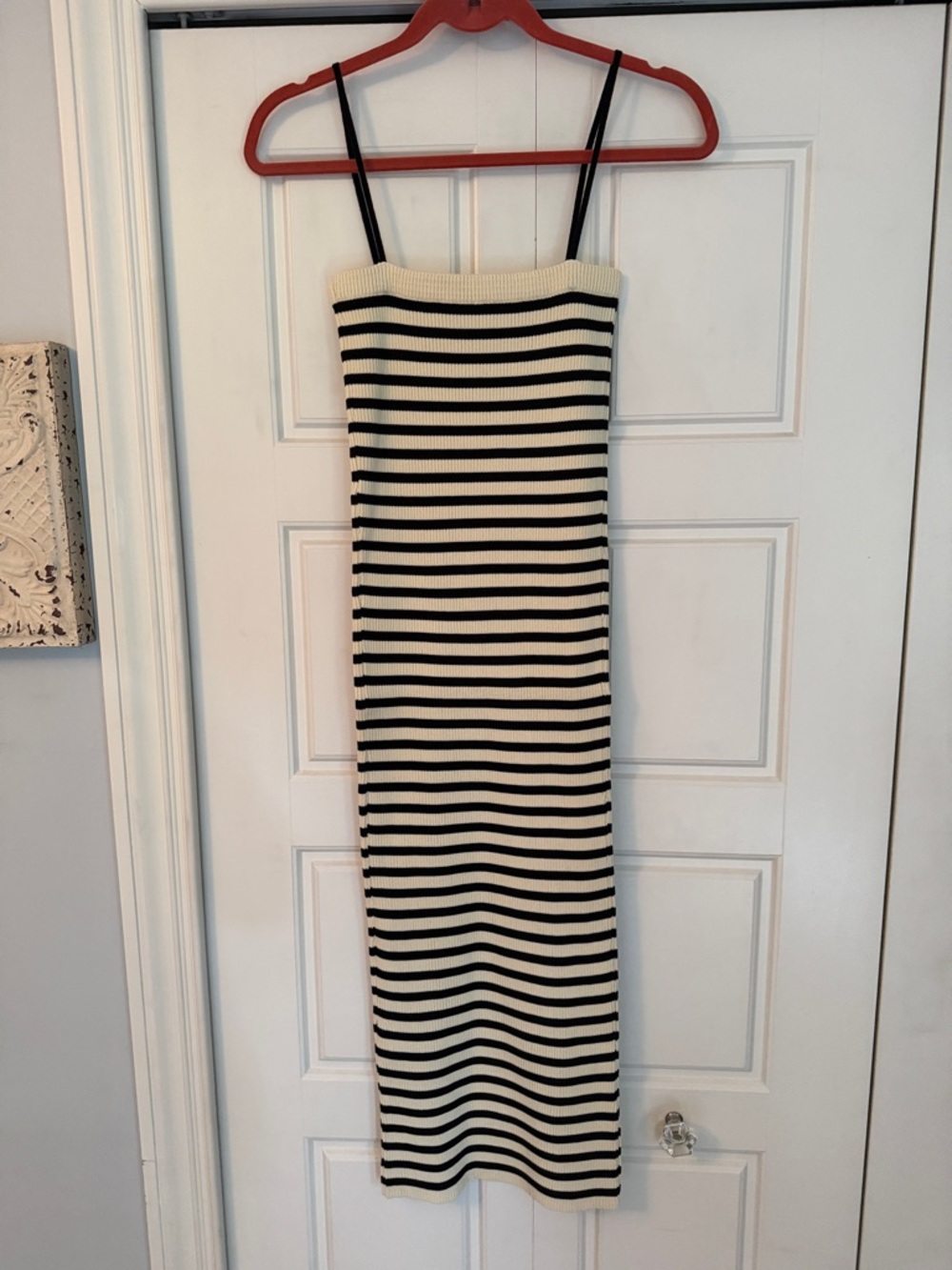 Striped Black and Cream Knit Slip Dress